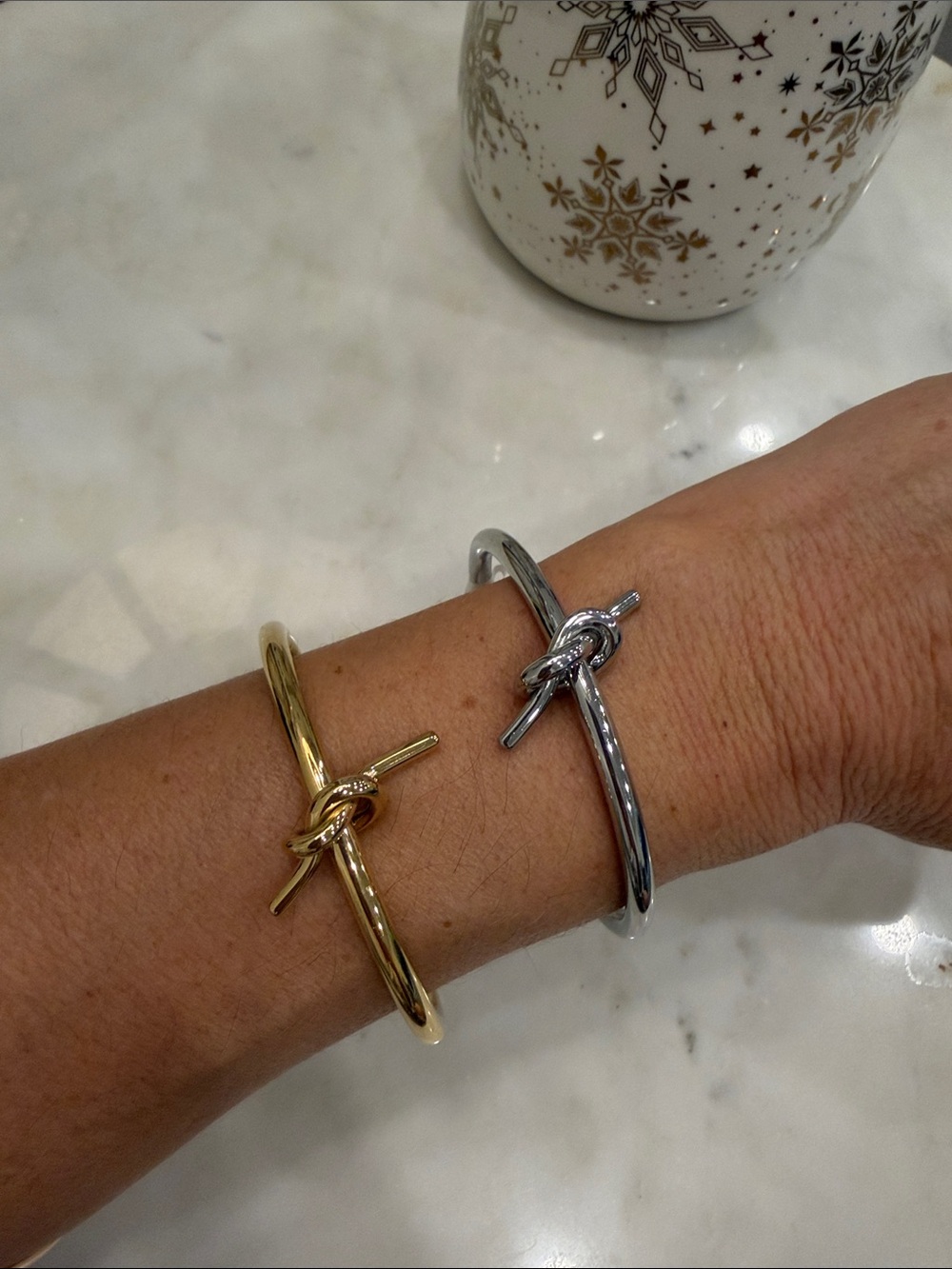 Gold and Silver Knot Bangle Bracelet Set - Women Jewelry